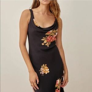 REFORMATION Emmeline Black Floral Mini Dress